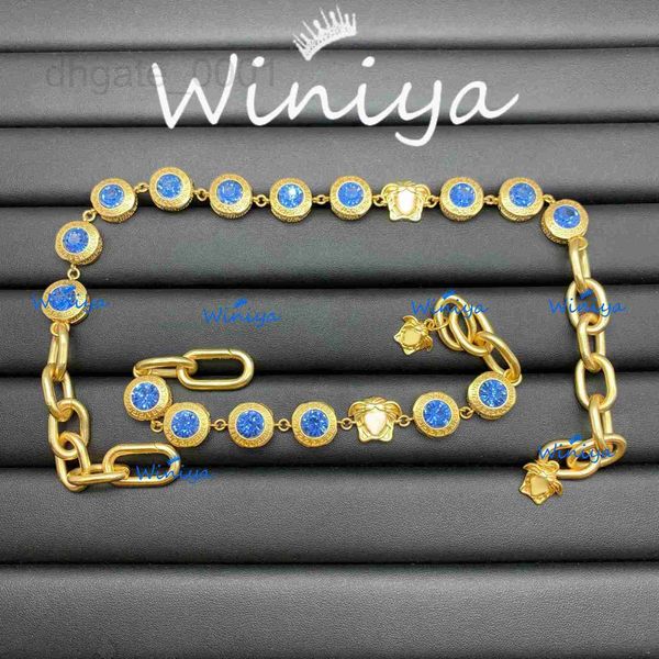 

bracelet & necklace designer new letter blue diamond medusa thick chain necklace bracelet women's fashion baroque jewelry 2x44, Silver