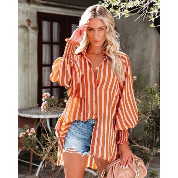 

womens clothing spring and summer blouses beach holiday sunblock mid length striped shirts, White