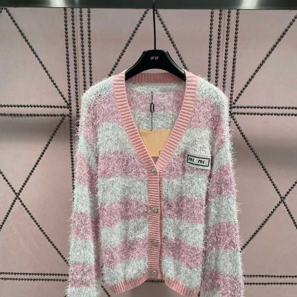

luxury brand mohair sweaters miu embroidery sweatshirt luxury brand long sleeved jacket women v-neck cardigan coat winter warm sweater, White;black