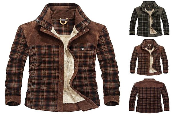 

men039s jackets men jacket and coat trendy warm fleece denim plaid print 2021 winter fashion mens jean outwear male lattice8820271, Black;brown
