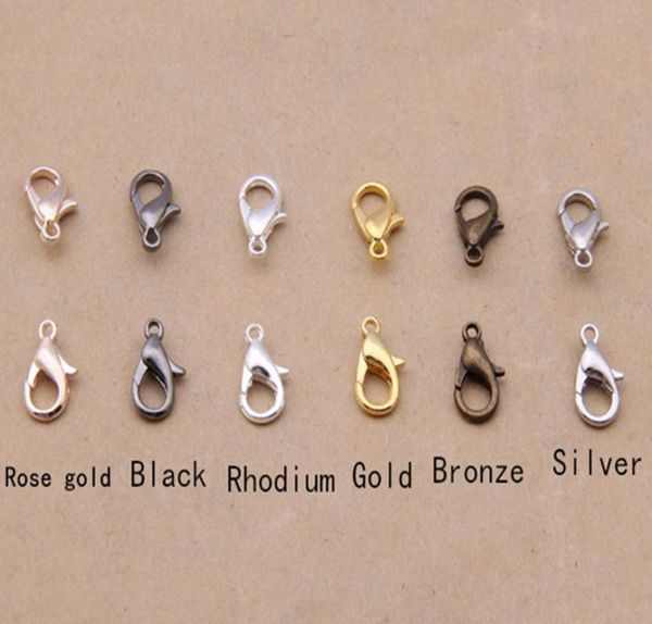 

300pcs 18mm jewelry findings bronzegoldrose goldblackrhodiumsilver lobster clasp hooks for necklace chain2001056
