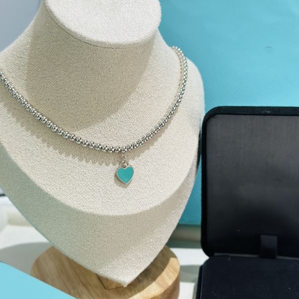 

luxury pendant necklace return to t brand designer s925 stelring silver blue heart beads chain charm choker for women jewelry with box