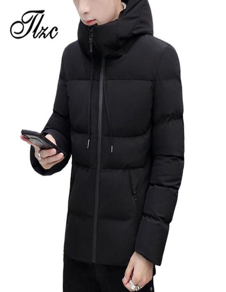

tlzc 2018 men warm slim parka outerwear winter jacket plus size m4xl casual stand collar man hooded collar fashion winter coats1769702, Black