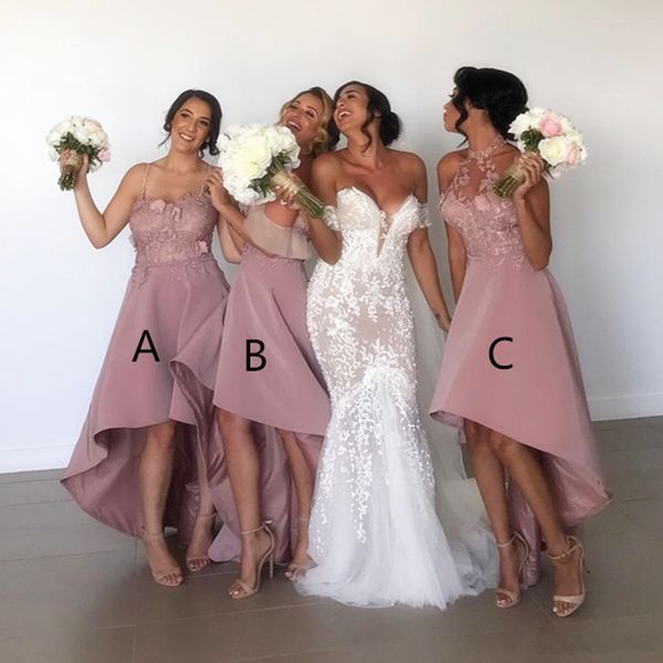 

pink off the shoulder bridesmaid dresses high low appliques floral 3d flowers plus size wedding guest gowns custom made, White;pink
