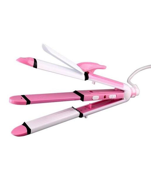 

kemei professional mini 3 in 1 multifunctional tourmaline ceramic hair straightening corrugated iron curler wave flat curling iron9928716, Black