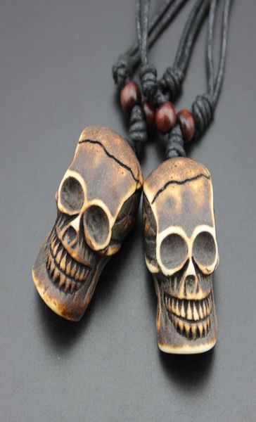 

skull skeleton pendant necklace auniquestyle vintage imitation yak bone necklace manmade carving skull totem punk halloween amul2385765, Silver