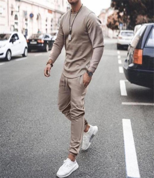 

men039s tracksuits 2021 autumn fashion sportswear set solid casual sports suits male sweatsuit long sleeves oneck tshirt pant2315645, Gray
