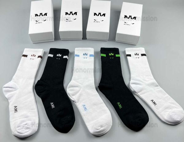 

designer luxury amirs socks fashion mens and womens casual cotton breathable 5 pairs sock with box 08143, Black
