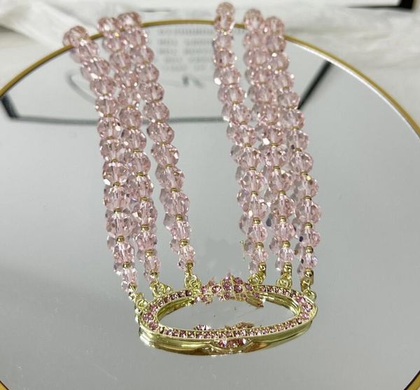 

three layer pink necklace in europe and america, crystal full of diamonds, retro style, high-end collarbone chain, female, Silver