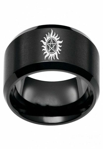 

8mm supernatural logo stainless steel black ring men039s band jewelry size 6138993222, Silver