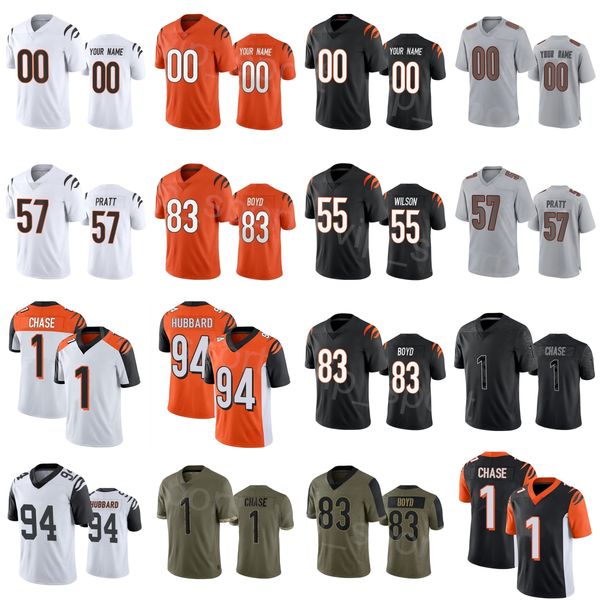 

team football 55 logan wilson jersey 57 germaine pratt 94 sam hubbard 1 jamarr chase 5 tee higgins 83 tyler boyd 9 joe burrow turn back the, Black;red