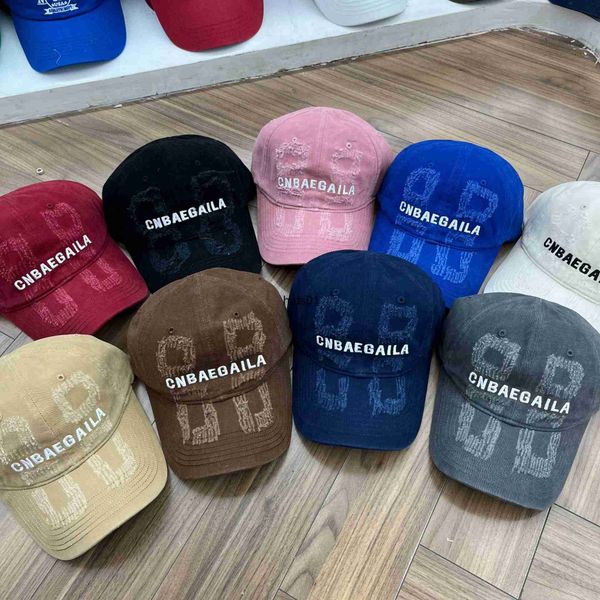 

new korean version balenciga worn out letter embroidered baseball hat female big head surrounding face small street fashion brand duck tongu, Blue;gray