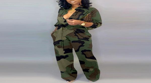 

women camouflage printed plus size long sleeve bodycon jumpsuit casual wrap belt button down female overall jumpsuits party club r4803341, White