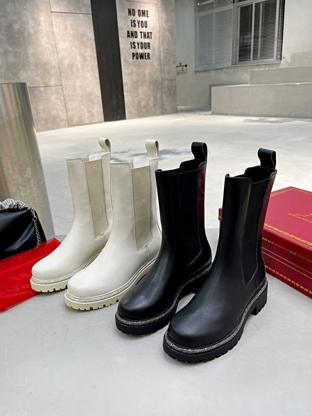 

luxury designer boots autumn and winter new tight fit leather thick sole thick heel chelsea short boots simple and handsome motorcycle boots, Black