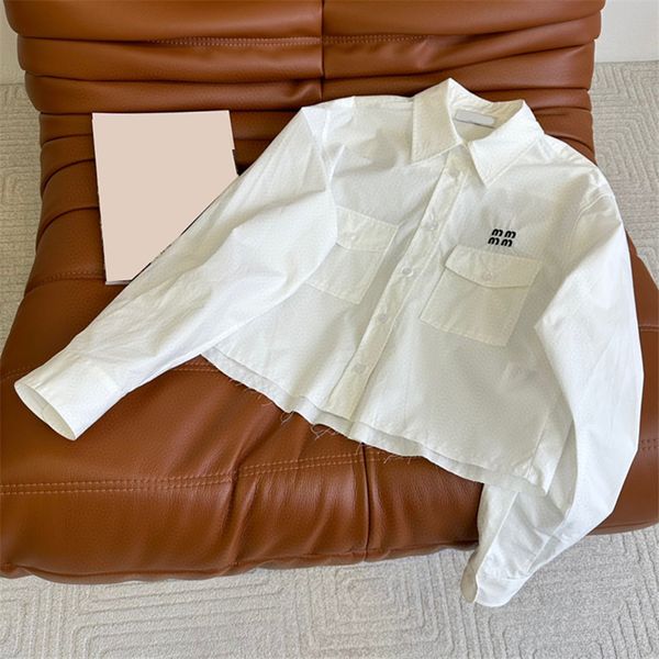 

cropped women blouses white woman long sleeve t shirt letter embroidered on chest shirts elegant lapel, Black