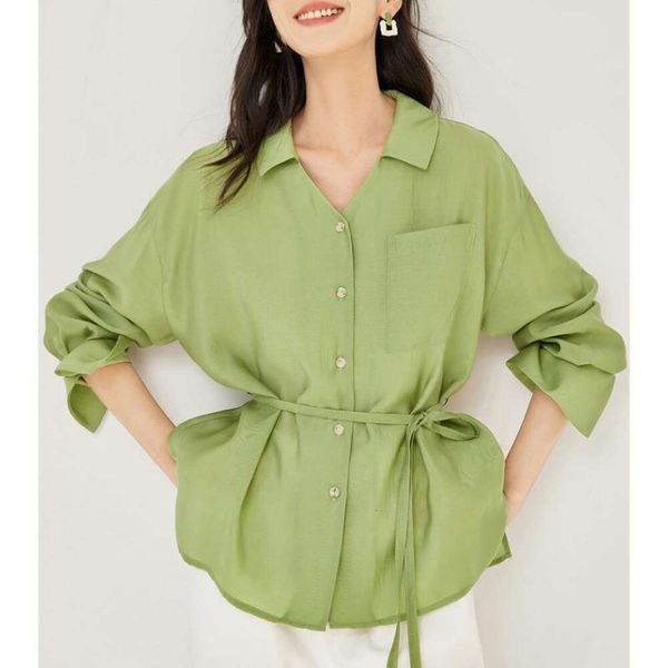 

french style waisted long sleeved shirt womens spring advanced design blouse, White