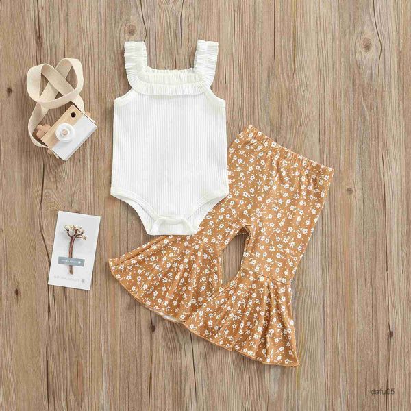 

clothing sets lioraitiin 0-18m newborn infant baby girl 2pcs summer fashion clothing set sleeveless bodysuit solid floral flared pants r2308, White