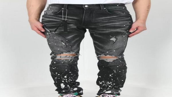 

20miri clothing designer pants slp mens designer t shirts panther print army green destroyed mens slim denim straight biker skinny5433920, Blue