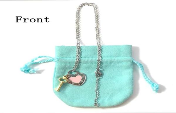 

19mm heart necklace womens rose gold key love pendant stainless steel blue pink green red couple jewelry valentine christmas gift 6202010, Silver