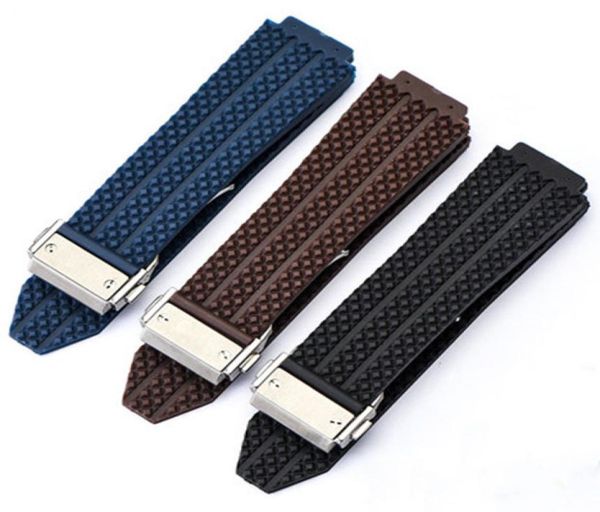 

25mm rubber watch band for hublotband big bang silicone watch strap wristbands4315469, Black;brown