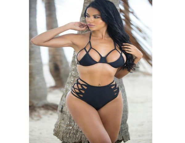 

fashion2016 strappy bandage high waisted bikini bottom hollowout black halter string bathing suit women039s swimsu4723178, White;black