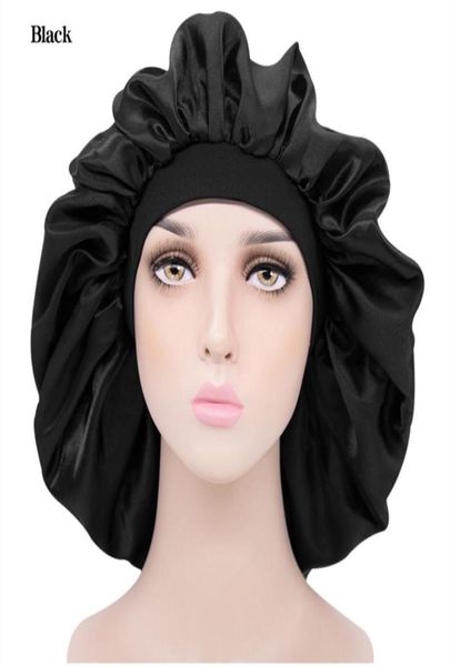 

extra large bonnet hat solid color silk satin night hair care accessories women head cover sleep caps 10pcs fast delivery3653752, Black;brown