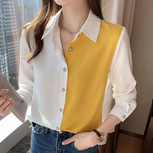 

spring womens blouses clothing and autumn korean color matching shirt long sleeved base loose all kinds, White