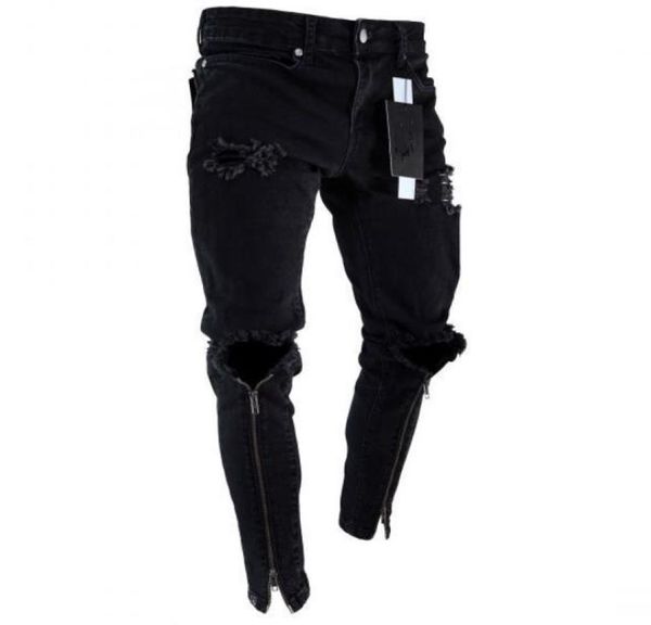 

mens zipper holes designer jeans black ripped slim fit represen pencil pants multi style1746694, Blue