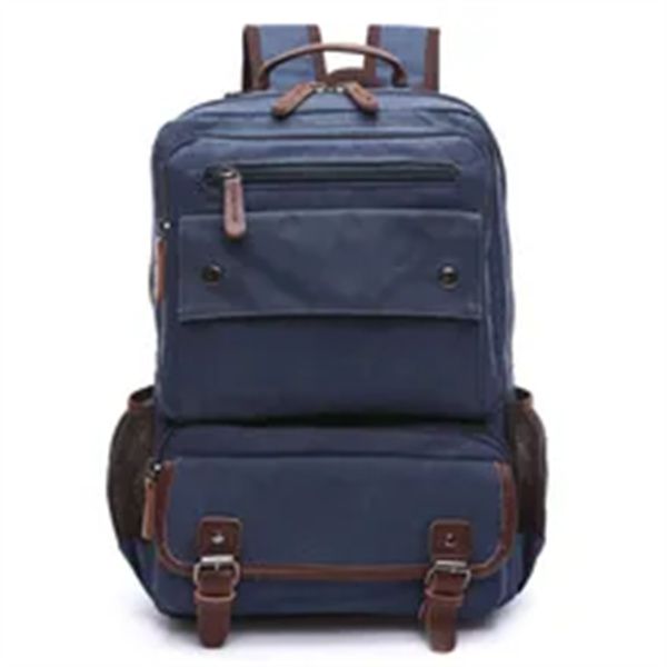 

men vintage canvas backpack male lapcollege student school bags for teenager backpack 2020 large capacity men's bags a4, Black