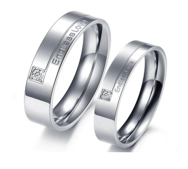 

couples promise rings quotendless lovequot men women039s stainless steel engagement wedding band with shiny cz crystal inla7150356, Silver