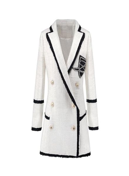 

plus size xxxl women high street long jackets runway beading double breasted solid color white slim chic blazers 20103552457, White;black