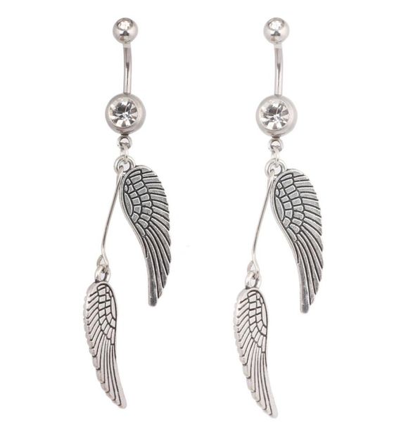 

wing feather rhinestone crystal navel belly bar button barbell rings body piercing7174487, Silver