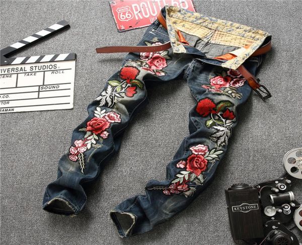 

fashion mens jeans luxury european and american style cotton blend long straight color no1 8 size embroidery zipper fly9521311, Blue