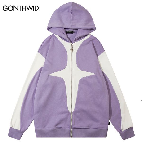 

men s hoodies sweatshirts hip hop hoodie coat y2k harajuku zipper patchwork oversized hooded sweatshirt streetwear 2023 men fashion cotton j, Black
