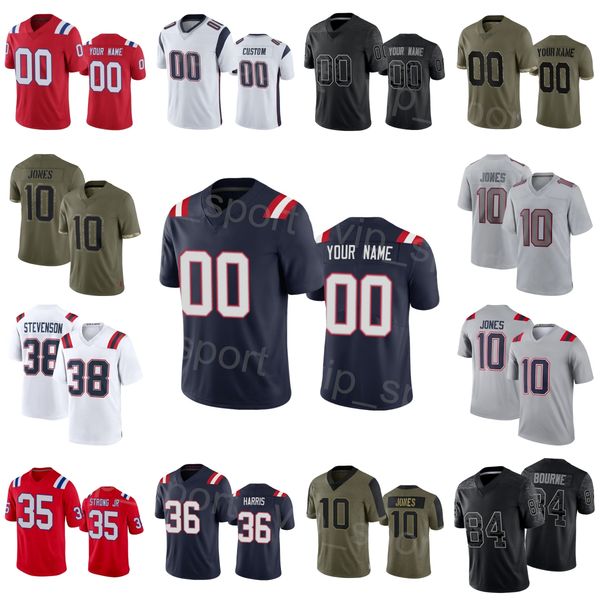 

custom football 36 kevin harris jersey 84 kendrick bourne 50 christian gonzalez 10 mac jones 38 rhamondre stevenson 35 pierre strong jr unif, Black;red