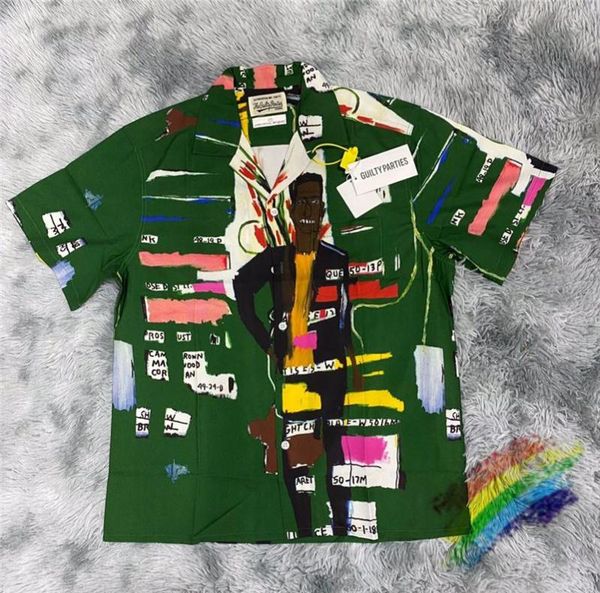 

men039s casual shirts oversized green graffiti wacko maria shirt men women hawaii fashion tees1838330, White;black