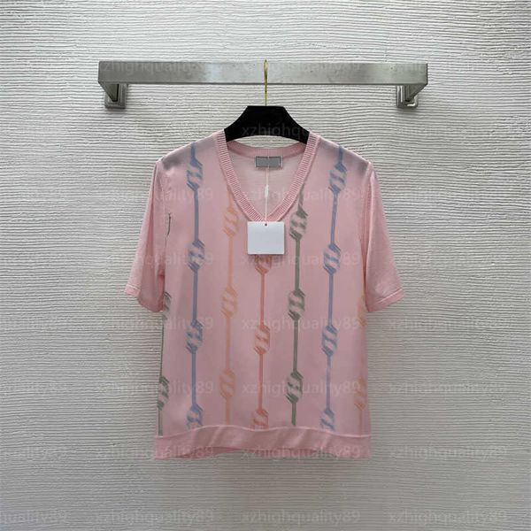 

designer tshirt designers womens summer t shirts clothing colorful chain pattern v-neck short sleeve pullover knitted clothes women t shirt, White