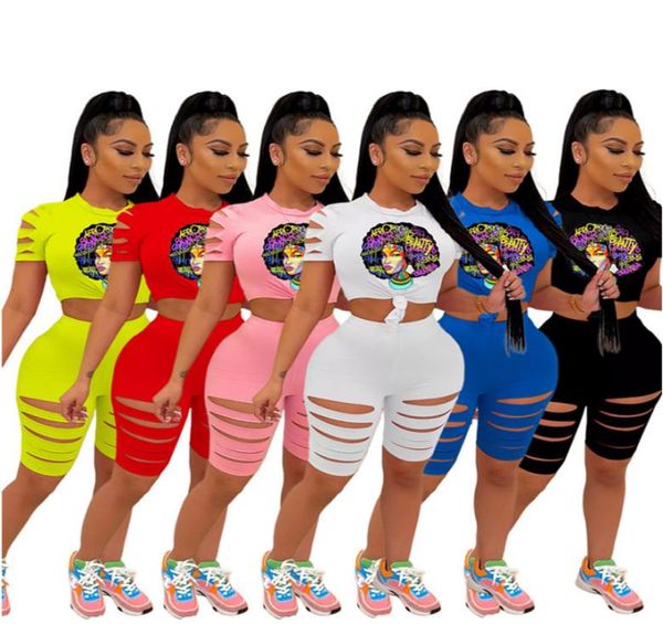 

women ripped tracksuits two piece sets summer clothing outfits sports swimwear tshirtsshort pants pocket slim jogger suit 47216267, Gray