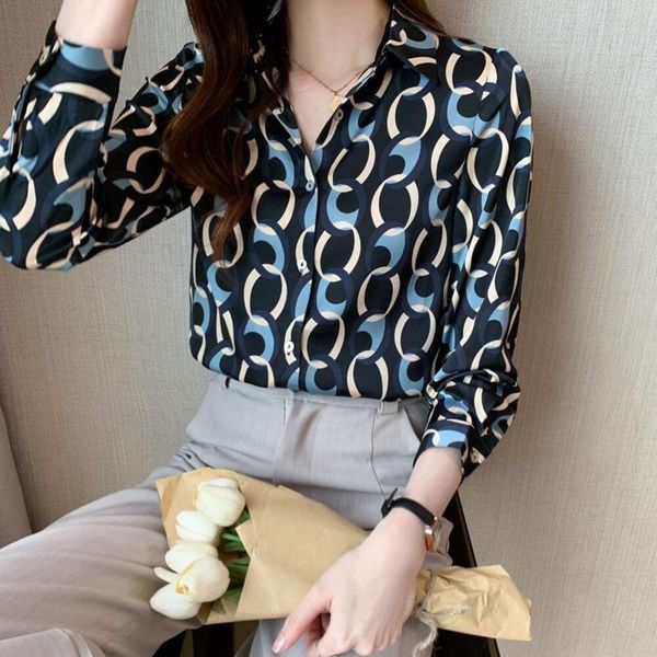 

print shirt for women design autumn niche silk long sleeved top, White