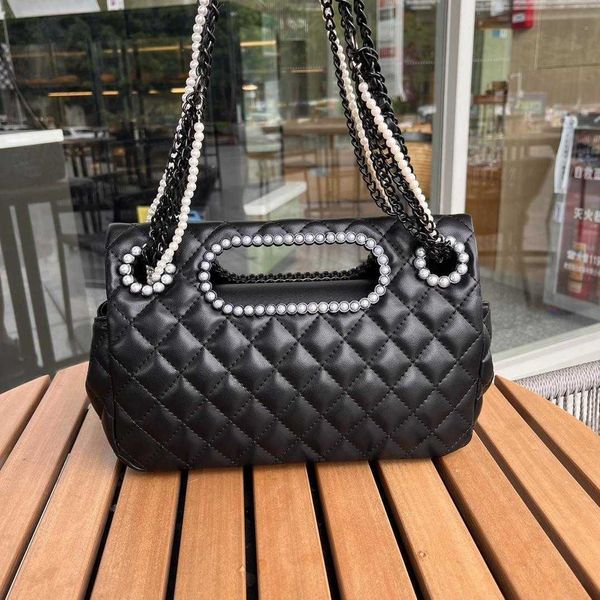 

designer women's shoulder bag cross body double lid pearl chain imported cowhide sheep pattern size: 25 * 7 * 17cm