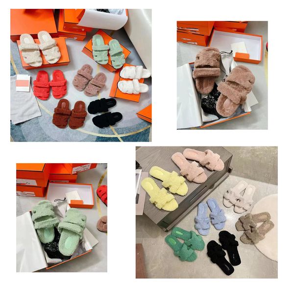 

luxury fur slippers designer summer fashion women high street slippers warm indoor flip-flops size 35-40 flip flops 14 styles h brand shoes, Black