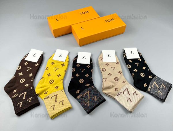 

designer luxury louiseitys socks fashion mens and womens casual cotton breathable 5 pairs sock with box 08143, Black