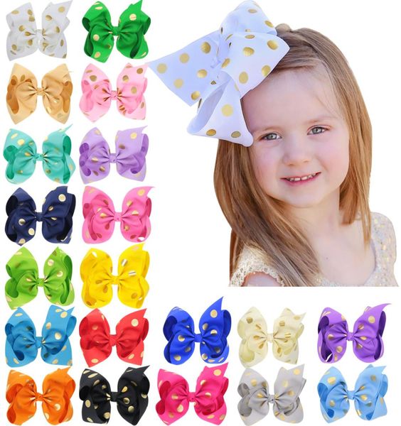 

colors 8 inch baby ribbon bow hairpin stamp dot clips girls large bowknot barrette kids hair boutique children hair accessories3052779, Slivery;white