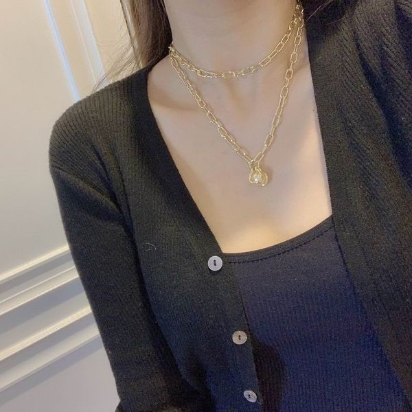 

2023 lovely cute pendant necklaces long gold thick stainless steel chain big pearl pengent design women necklace with dust bag and box, Silver