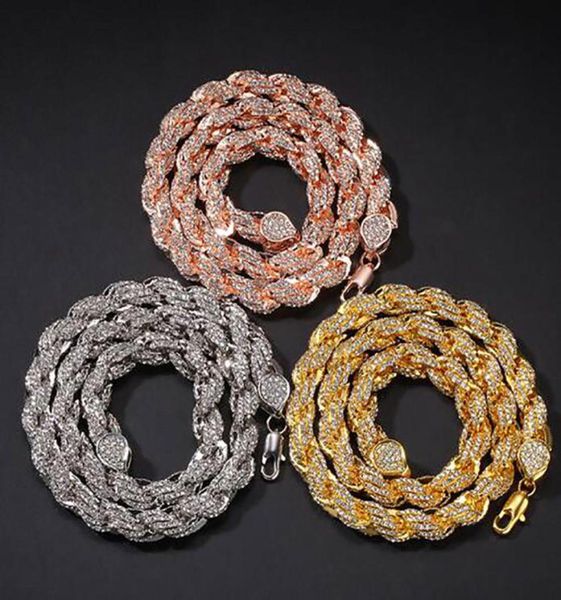 

9mm iced out rope chain necklace hip hop bling bling necklace 18k gold plated jewelry trendy fashion whos9277464, Silver