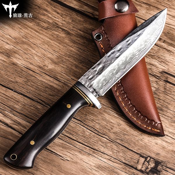 

tactical fixed blade hunting knife damascus steel blade camping outdoor self-defense tools