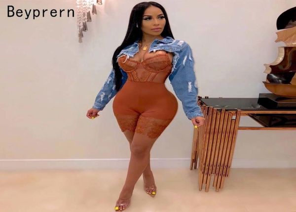 

beyprern unique lace insert romper womens tight spaghetti strap sheer mesh lace playsuit night out one piece overalls whole lj7400732, Black;white