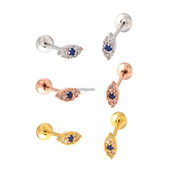 

minimal cute evil eye stud earring for girl women 925 sterling silver sweet design tiny small stud eye paved white blue cz1130656, Golden;silver