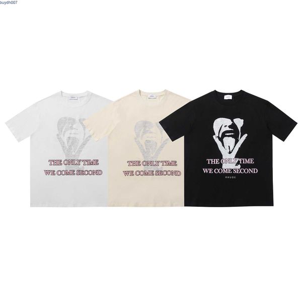 

8wmx men's t-shirts rhude letter printing american street high loose versatile casual round neck short sleeved for men women in summer, White;black