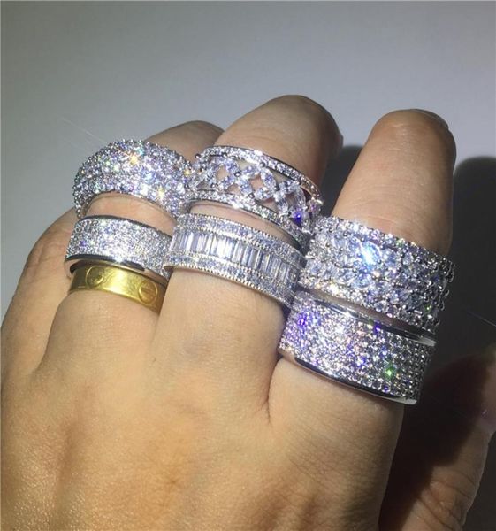 

6 styles luxury diamonioque ring 925 sterling silver diamond cz engagement wedding band rings for women men jewelry gift4145371, Slivery;golden